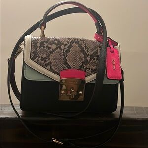 Aldo Black, Pink and Blue Crossbody Bag with Snake Print